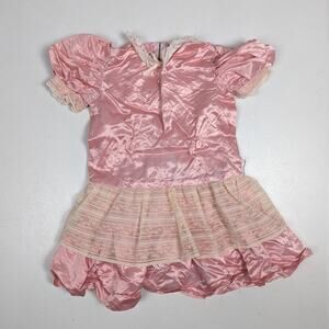 Vtg Antique Dress Girls SZ 4T Satin Pink Drop Waist Retro Handmade